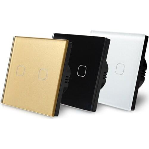 Free shipping 220V 2 gang 1 way wall touch switch EU standard armored glass panel touch wall switch with backlight indicator