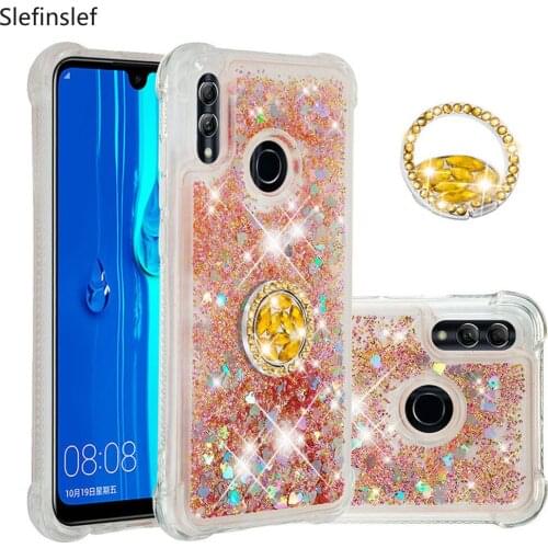 For Huawei Honor 10 Lite P Smart 2019 Cute Diamond Ring Full Cover Glitter Liquid Floating Flowing Bumper Case