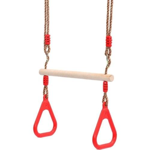 Kids Adult Indoor Outdoor Wooden Trapeze Swing Bar with Plastic Rings for Sport