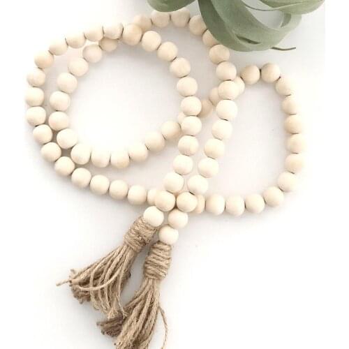 Rural Style Wooden Beads Linen Rope Tassels Ornament Hanging Pendant Kids Room Decoration Wedding Party Decor Photography Props