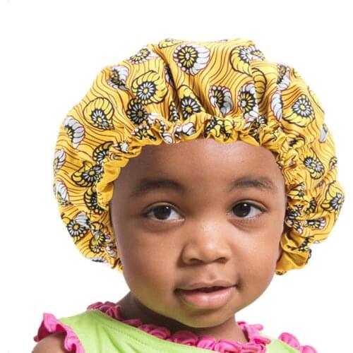 Children Printed Double Layer Turban Cap Stain Silky Big Bonnet for Parent-child Night Sleep Cap Turban Wear Lady Head Wrap Hat