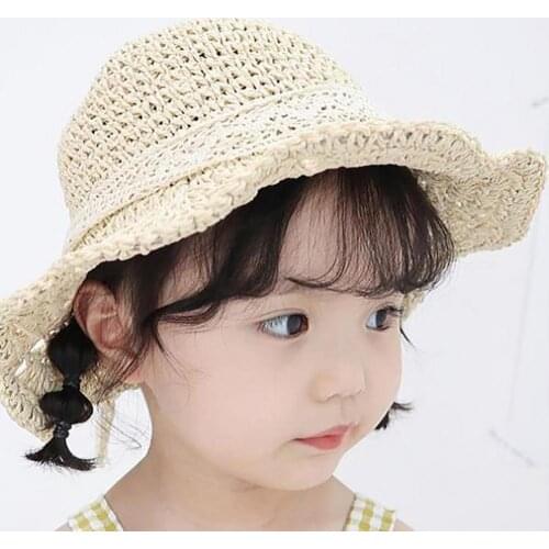 Girls Sun Cap Braided Adjustable Sun Protection Hollow Out Children Kids Braided Dome Hat for Hiking Fashion Cap