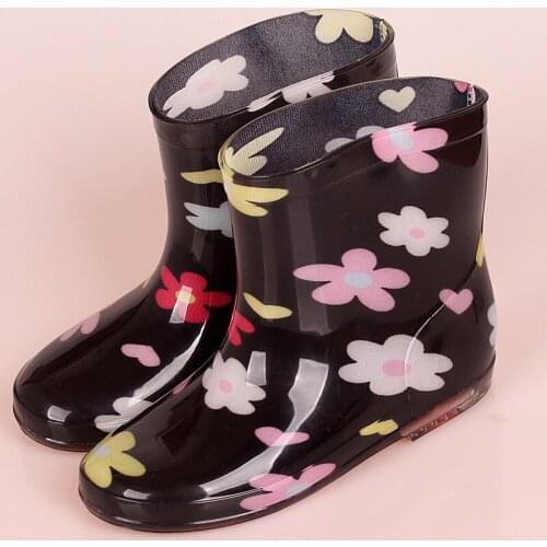 Children Kids Rain Boots Cute Waterproof Boy Girls Non-slip Rainboots Baby Toddler Rain Flat Fashion Cartoon Cotton Warm Shoes