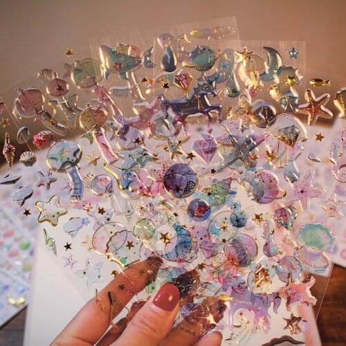 Dreamy Stars Cherry Cats Crystal Stickers DIY For Scrapbooking Cup Phone Case Adhesive Decorative Transparent Stickers Label