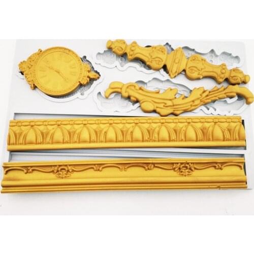 DIY Cake Border Decorating Frame Silicone Mold 3D Baroque Scroll Relief Clock Fondant Candy Clay Chocolate Gumpaste Molds M098