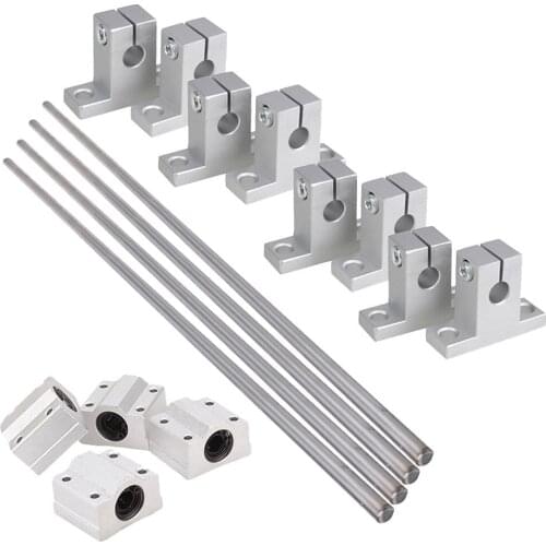 Horizontal 8mm Dia Linear Motion Ball Bearing Slide Bushing &500mm Linear Shaft Optical Axis with Rod Rail Support Set of 16