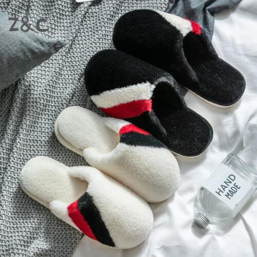Cotton Slippers Women Girls Home in Autumn and Winter Indoor Soft Plush Thick-Soled Non-Room Wool Men Furry Shoes 2020