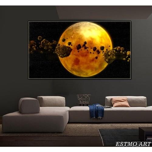 Canvas starry Poster HD Black Gold Planet Print Picture Living Room Wall Modern Abstract Art Landscape Decorative Paintings