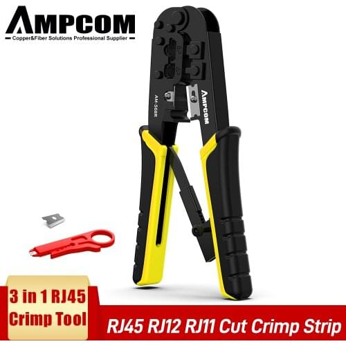 AMPCOM RJ11 RJ45 Ratchet Crimping Tool Ethernet Network LAN Cable Crimper Cutter Stripper Plier Modular 8P RJ45 and 6P RJ12 RJ11