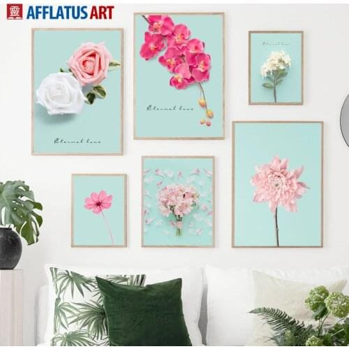 Pink Rose Chrysanthemum Peony Flower Wall Art Canvas Painting Nordic Posters And Prints Wall Pictures For Living Room Home Decor