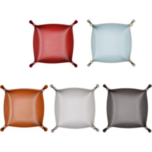 Wallet Coin Desktop Holder Case Leather Square Dice Tray Foldable Storage Box Desk Organizer Mobile Phones Watches