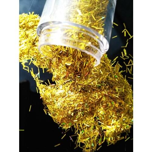 LB001001 1Box 0.2*3mm Size Gold Holographic Glitter Tinsel Bar Strip shape glitter for nail art and other deco (10ml Jar )