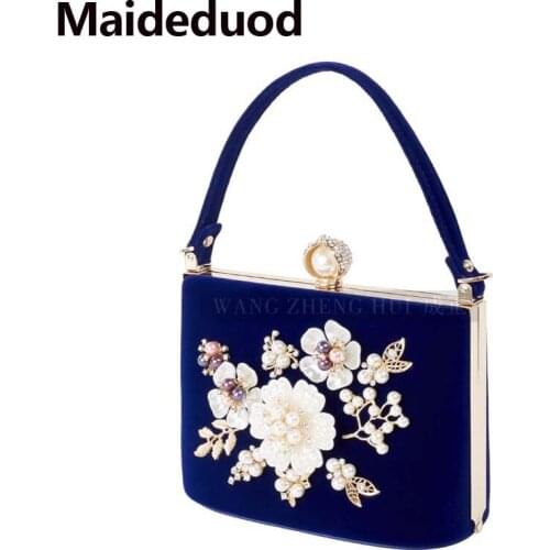 Maideduod New High quality handmade flower evening clutch bags fashion Party Clutch Purse Wallet velvet wedding dinner bags