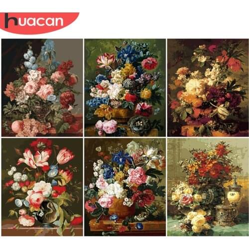 HUACAN Paint By Numbers Flower In Vase Drawing On Canvas DIY Pictures By Number Kits Handpainted Modern Wall Arts