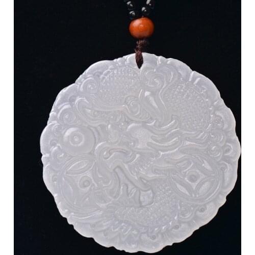 Natural Chinese White Jade Hand Carved Zodiac Dragon Pendant Fashion Boutique Jewelry Men and Women Necklace Popular Gift