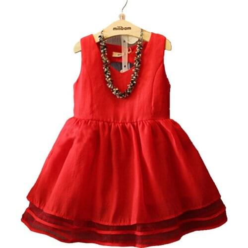 2019New Kids Dresses For Girls Princess Dress For wedding party Sleeveless Children Baby Girl Clothes Red 2T 3T 4T 5T 6T 7T