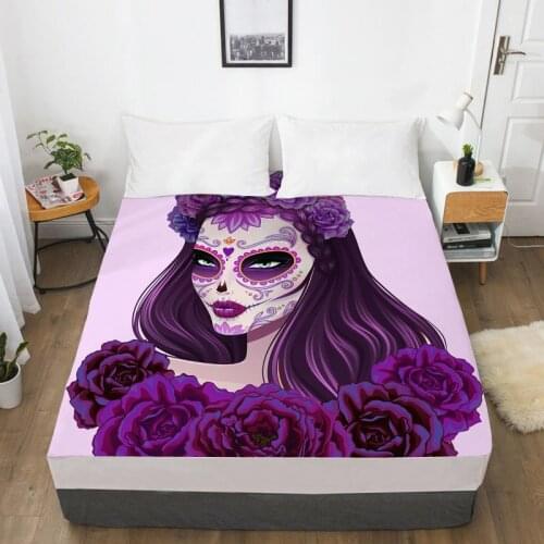 3D Fitted Sheet,Bed Sheet With Elastic Twin/Full/Queen/King/Custom,Mattress Cover 150/180/160x200 Halloween Witch purple