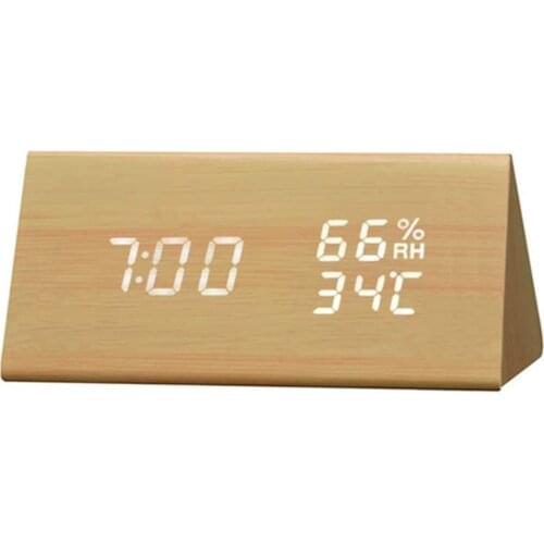 Rectangular Wooden LED Digital Humidity Temperature Alarm Clock Electronic Luminous Perpetual Calendar Decor Clock For Bedroom