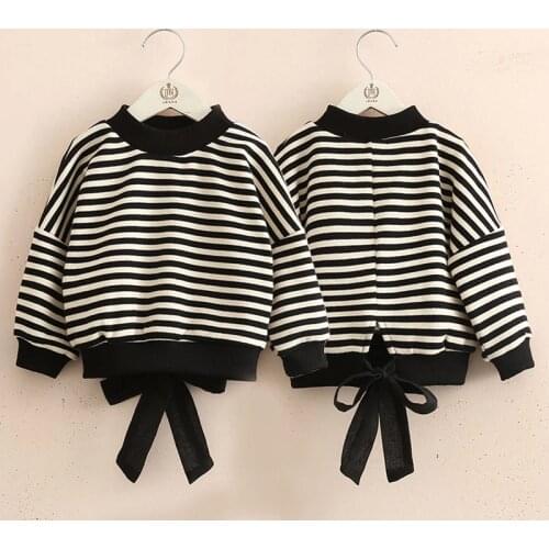 2020 Autumn Spring 3 4 6 8 10 12 Years Children O-Neck Knitted Pullover Cotton White Black Striped Sweater For Kids Baby Girls