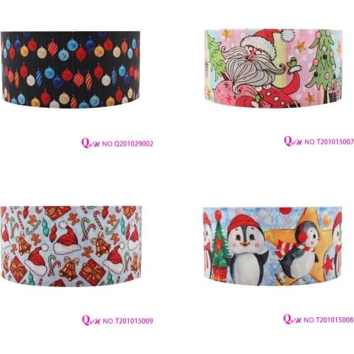 Q&N Ribbon 16mm~75mm Merry Christmas Decoration Printed Grosgrain Ribbon Accessories DIY Handmade Material Free Shipping