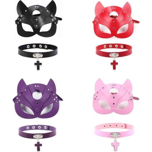 2pcs sex women sex leather mask bdsm Cat Half Mask Party Cosplay Sexy Costume slave Stage performance Props