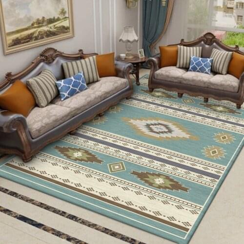 Fresh Blue Geometric Living Room Carpet Fashion Bohemian Ethnic Style Home Kids Rug Room Decoration Bedside Area Floor Mat Rugs