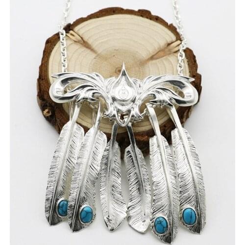 Takahashi Goro Handmade Feather Pendant S925 Sterling Silver Retro Thai Silver Male And Female Exaggerated Feather Necklace