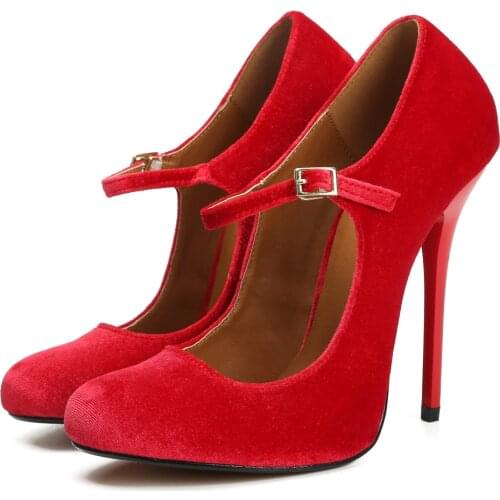 Leopard Print/Solid Color Flock round-Toe High Heels Women Pump Mary Jane Fine with Size46 Womens Shoes Party Office Shoes 13cm