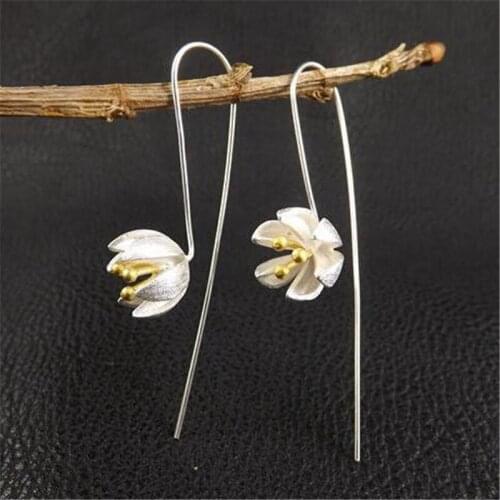 Bohemia Daisy Flower Piercing Earrings Fashion Lotus Orchid Leaf Long Earrings Jewelry for Women Cute Girls Birthday Party Gift