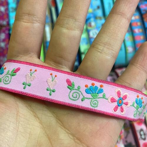 ZERZEEMOOY 5/8" 16 mm 5yards/lot Cartoon Polyester Woven Jacquard Ribbon pink Flowers with love DKTZD19112519