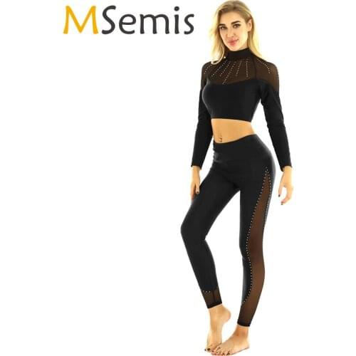 Women fitness leggings Yoga Pants dancewear High Waist Mesh Splice Side with Shiny Rhinestones Leggings Skinny Dance Workout