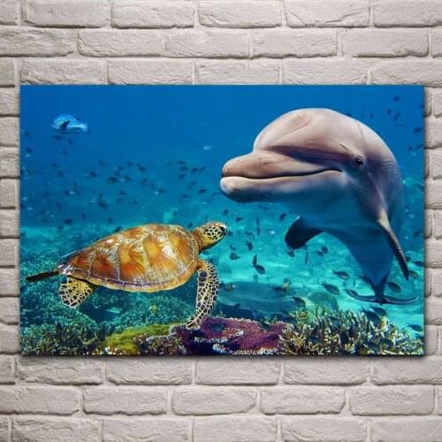 Animals underwater sea life fish Dolphin turtle JZK200 living room home wall modern art decor wood frame poster