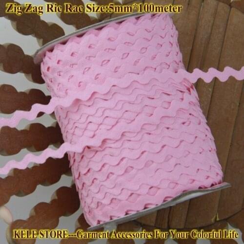 Free shipping-DIY handmade Zig zag Ric rac Ribbon Tape, size 5-6mm,100m/roll,color light pink,DIY material for Felt / Garment