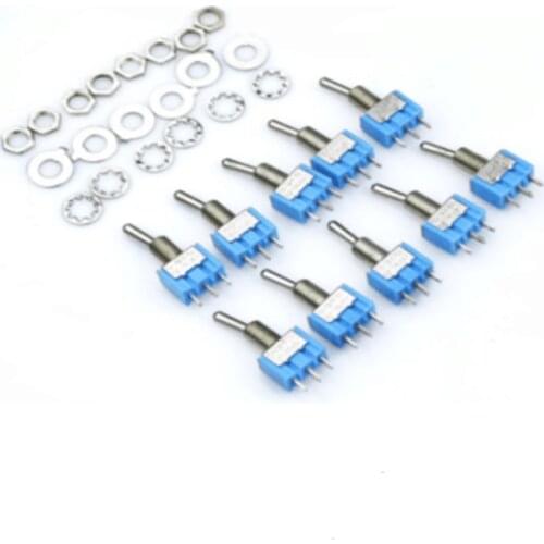 10Pcs SPDT ON/ON AC125V 6A Blue Mini 2 Positions 3 Pins Latching Micro Toggle Switches MTS-102