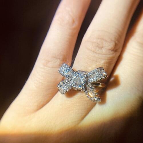 2019 Big Cubic Zirconia bow Ring Fashion Wedding Jewelry Female Engagement Ring Female Crystal Ring Party Glamour New Gift