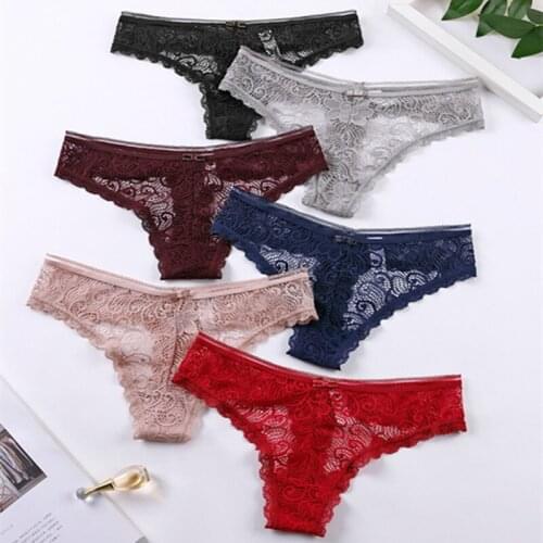 4Pcs Solid Color Low-waist T-back Sexy Lace Ice Silk Hollow Womens Underwear Temptation Hot See-through Comfortable Soft T-pant