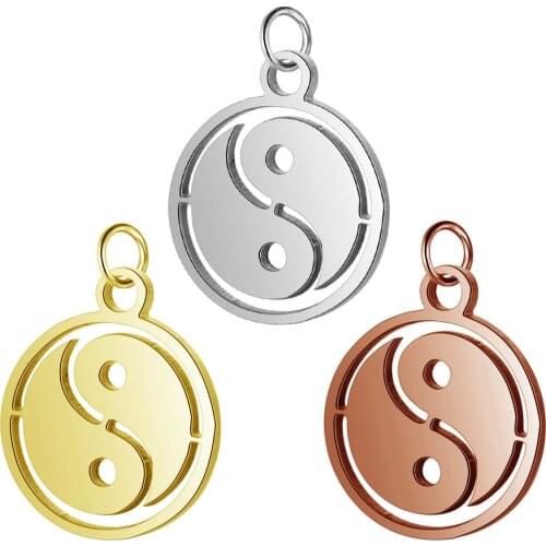 5pcs/lot Titanium Stainless Steel Tai Chi Yin Yang Charm Double Sided Polished Round Tag Necklace Pendant DIY Jewelry Materials