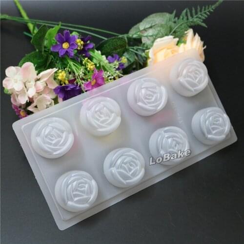 5pcs/lot) High quality 8 cavities dia.4.5*2cm rose flower shape Semi-transparent PP mooncake pudding chocolate molds plastic
