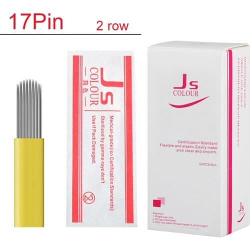 Free Shipping 17 Pin Permanent Makeup Double Tattoo Needles Blade 50pcs/Lot Yellow Eyebrow Manual Munsu Beauty Makeup