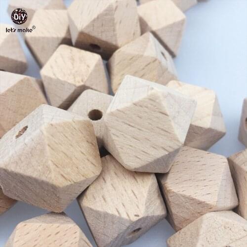 Lets make Baby Teether Accessories Unfinished Hexagon Beads 20MM Natural Wooden 25pc Beech Teether Toys DIY Teething Necklace