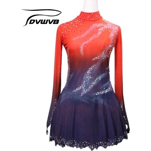 Dvwvb Figure Skating Dress Customized Competition Ice Skating Skirt for Girl Women Kids Performance Gymnastics ClassyA9