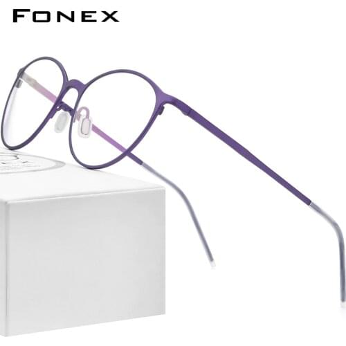 FONEX Pure Titanium Glasses Frames Women Vintage Retro Round Eyewear Myopia Optical Prescription Brand Designer Eyeglasses 8525