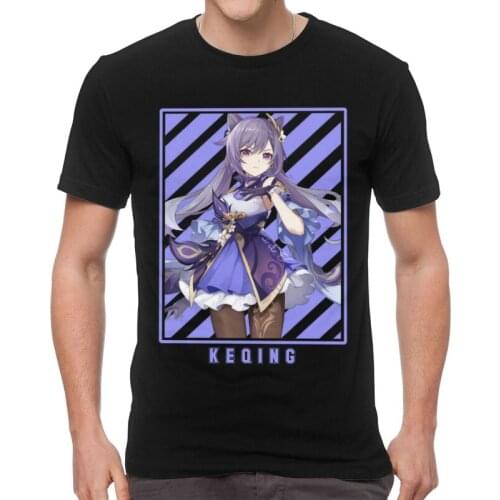 Keqing Genshin Impact Tshirt Men Leisure Tees Top 100% Cotton T Shirts Short Sleeve Japan Game Anime T-shirts Gift Idea Clothing