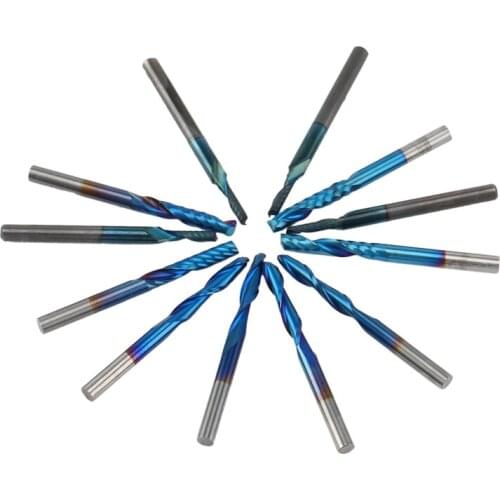 JFBL Hot 12Pcs Milling Cutter 1/8Inch Shank CNC Engraving Bit Single Flute Router Bit Machining Tool Ball Nose Carbide End Mill