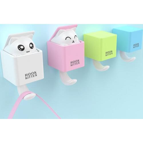 Creative Cute Cat Fun Hook Hidden Cat Wall Hanging Hook for Clothes Hat Scarf Key Cute Animals Hanger Rack Wall Free Punching