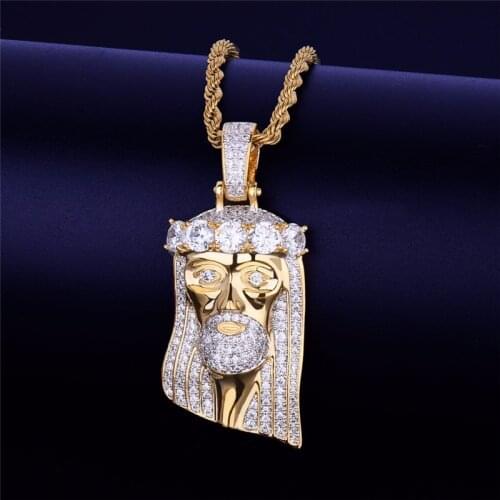Full Cubic Zircon Christ Jesus Head Pendant Fashion Golden Hip Hop Iced Out Jewelry For Men Women Xmas Gift