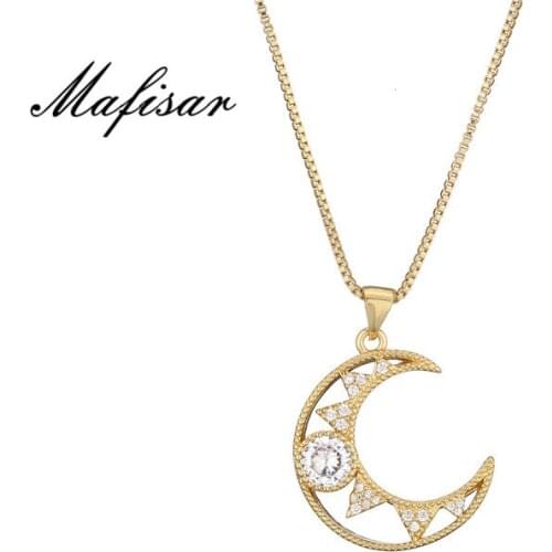 Mafisar 2021 New Fashion Moon Bird Pendant Necklace For Women Girl Luxury AAA+ CZ Wedding Jewelry Female Gold Chain Necklaces