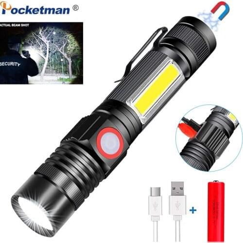 30000LM LED Magnetic Flashlight Rechargeable Torch With COB Side Work Light Zoomable Camping fishing Flashlights with Clip