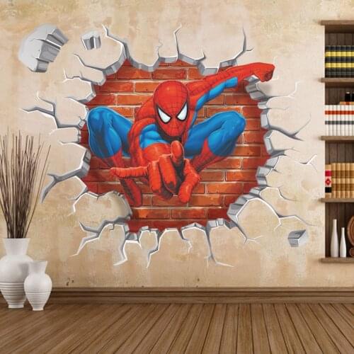 Cartoon Disney 3D Effect Super Heroes Spider Man Wall Stickers For Teens Room Kids Bedroom Wallpaper Mural Art Home Decoration