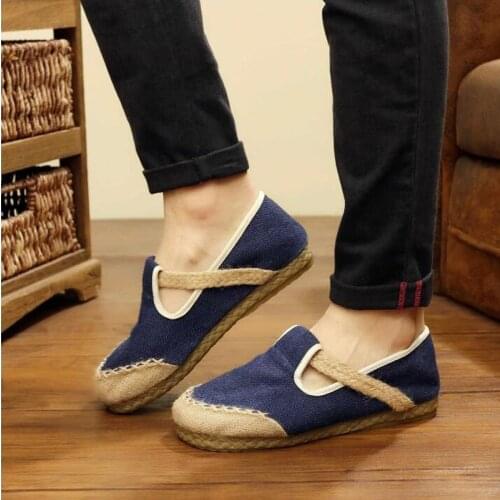 Mens Shoes Casual Male Breathable Flax Canvas Casual Shoes Men Chinese Fashion Soft Slip on Straw Espadrilles for Men Loafers